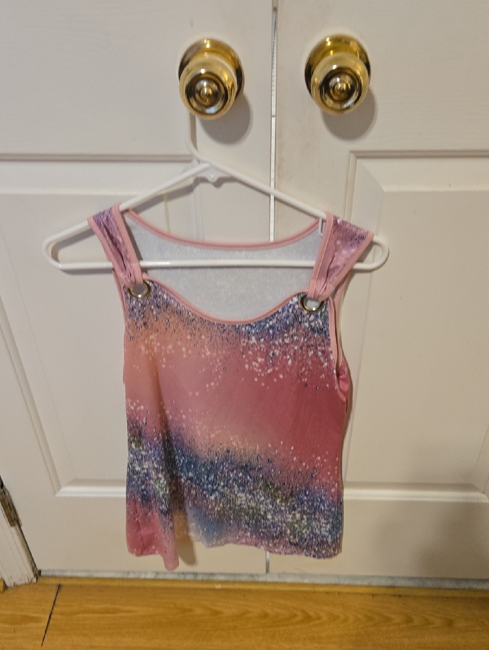 Girls Pink Gradient Glitter Tank Top with Ring Strap Detail